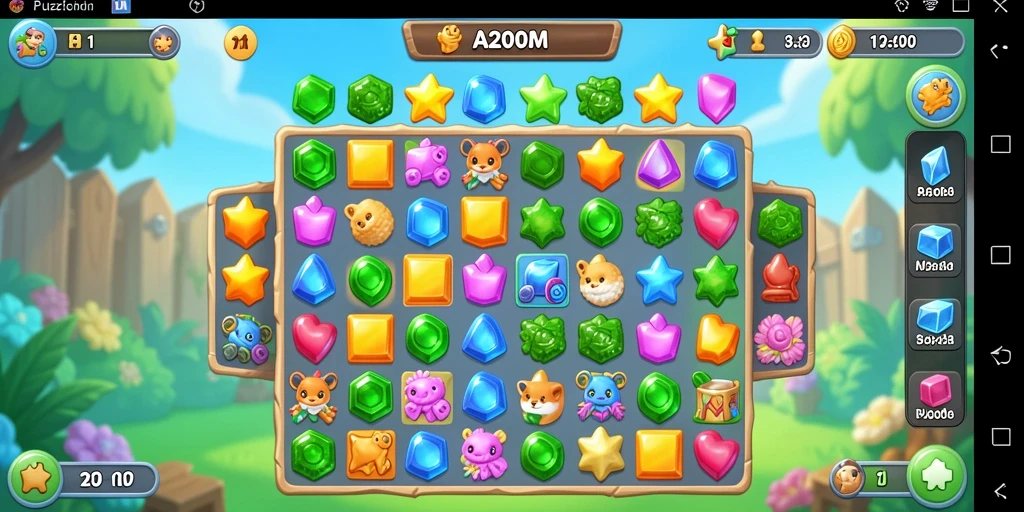 Antarmuka pengguna A200M dengan elemen Puzzle Match-3 yang menawan.