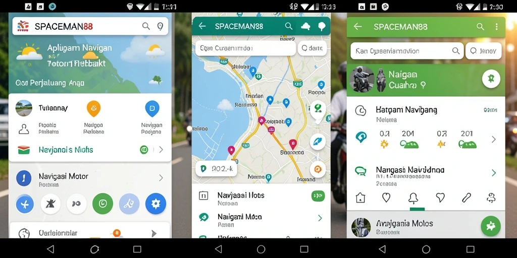Antarmuka SPACEMAN88 menunjukkan rute navigasi motor yang jelas dan informatif.