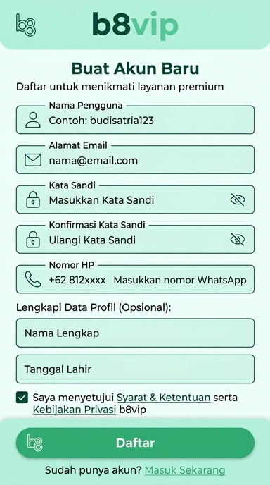 Tampilan halaman daftar b8vip